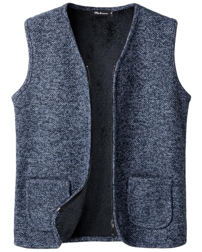 Harbrosrce Maglione Gilet da Uomo Maglia Senza Maniche Sweater Canotta Caldo Foderata in Pile All'aperto Smanicata Cardigan con Cerniera