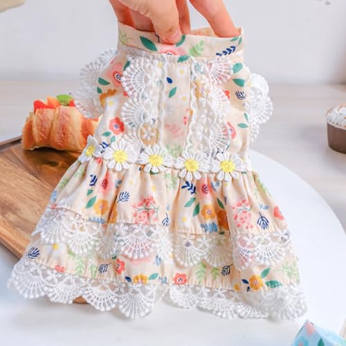 Vestido festivo de renda floral para animais de estimação - Roupa decorativa sem mangas para festa d