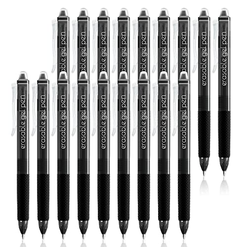 Vanstek 18 Black Retractable Erasable Gel Pens Clicker, Fine Point(0.7), Make Mistakes Disappear, Premium Comfort Grip, Black Ink for Planners, Note Taking and Crossword Puzzles