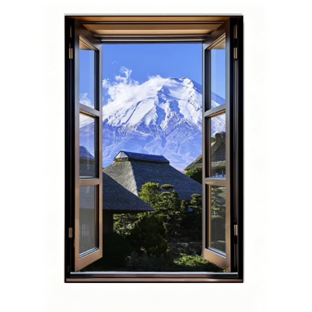 GZHERVICES Faux Window Mountain View Wall Art, Fake Window Frame View Of Sunlight Over The Hill Landscape，3D Realistic Scenic Landscape Canvas Print For Living Room Bedroom Home Decor(E,90x130 cm)