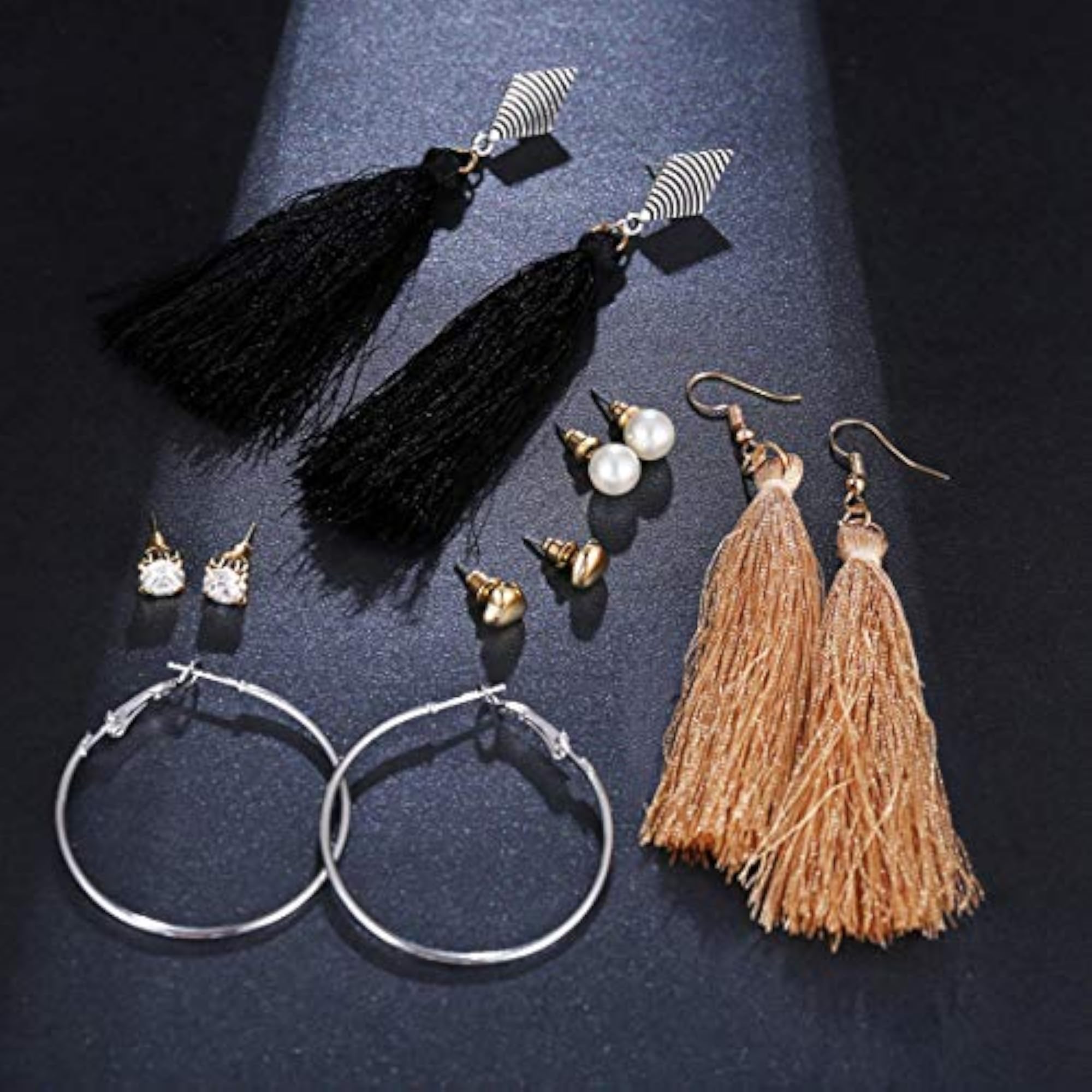 AD & Pearl Thread 6 Pair Earrings (JG-PC-ERGG-164)