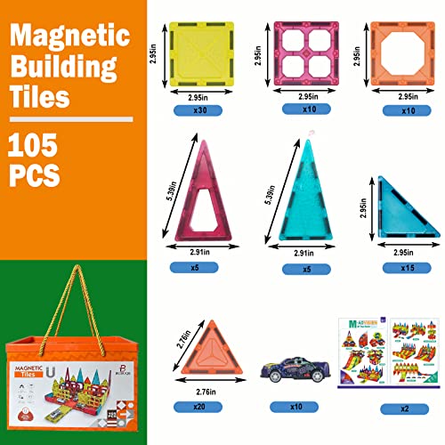 Magnetic Tiles Building Blocks For Kids Parking Playset 10 Pull-Back Metal Cars Construction Stem Toy Preschool Educational Creativity Learning Toys For Girls Boys Toddlers 3 4 5 6 7 8 Years Old #TOP1