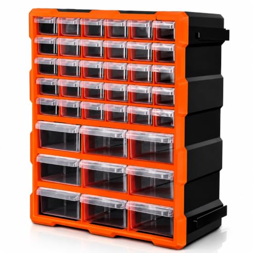 Image of Hukimoyo 39 Bins Tool Storage Organiser Bin Wall Hanging Accessories Set Bo, Tool Holder Set With Multiple Drawers For Small Parts Storage For Screws, Bolts Nuts(37 x 48 x 18cm)