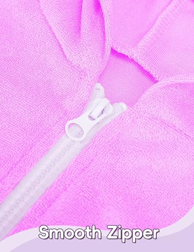 Image of Swim Cover Up Girls Multicolor Short Sleeve Ruffle Bathing Suit Hooded Zip-Up Terry Swimsuit for Toddler Kids