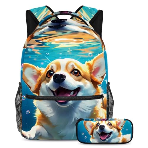 Cartables pour enfants avec sac à livres imprimé Corgi Multicolore #07 pour l'école