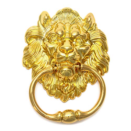 Qwork Lion Door & Gate Knocker, 6" Classical Home Decor Lion Head Handle Pull Door Accessories With Mounting Screws, Golden, 1 Pack #TOP1
