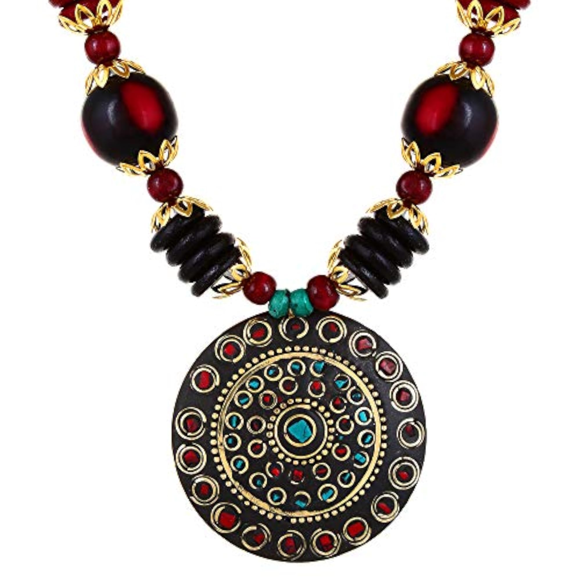 Stylish Afghani Tribal Beads Multicolor Necklace Set with Earrings
