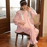 Schlafanzug,Damen Pyjama Sets Rosa Baumwolle Quadratischer Kragen Spitze Rüschen Loser Saum Kawaii Kuschelig Warm Langarm Pjs Top & Unterteile Set Lounge Wear Nachtwäsche Weiche Faultier Nachtwä