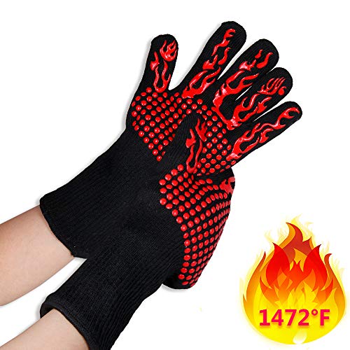 SIX FOXES Oven Gloves, Silicone Barbecue Grilling Gloves Extreme Heat Resistant, Anti-Slip Kitchen