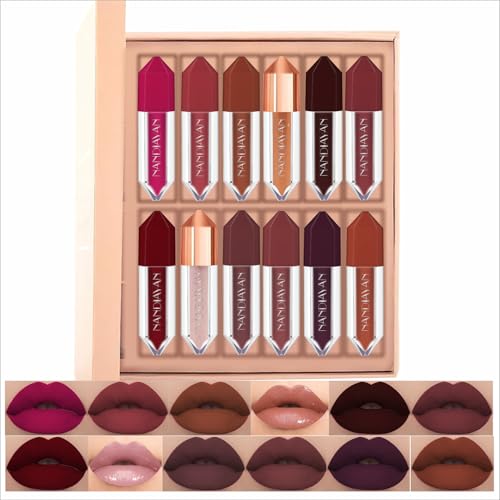 Image of Nandiayan Diamond Mini Liquid Lipstick 24ml (Pack of 12) | Matte Liquid Lipstick Waterproof-Long Lasting | Hydrating & Lightweight | Lightweight Lipstik for All Skin Tone | Light shade - SET B