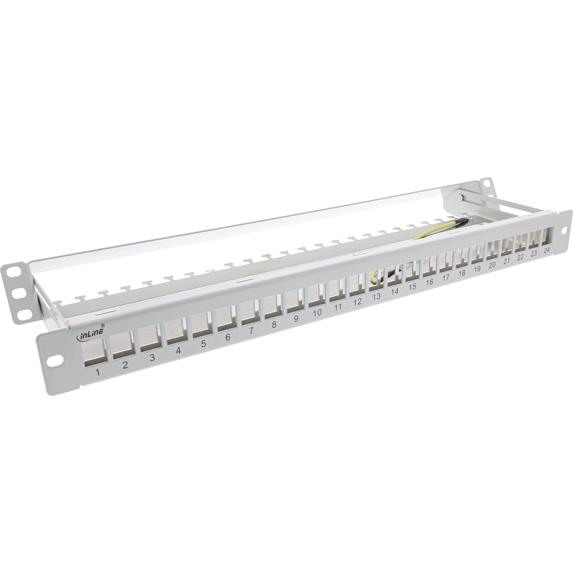 InLine Keystone-Patchfeld 24-Fach – Leer, Mit Auszug, 19 Zoll, 1 HE, Lichtgrau – Für Cat.6a/6/5 Module