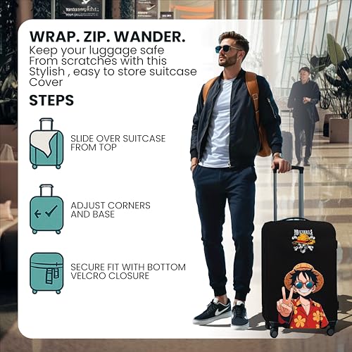 Image of WanderWraps Spendex Polyester Protective Luggage Cover | Hard Luggage Trolley Bag Cover | Washable | Dust Proof | Stretchable | L - 28 inch | Strawboundd