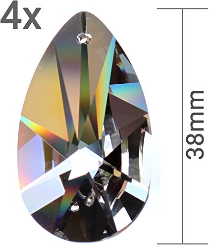 Kristall Sonnenfänger 4er Set Sonnen Kristallglas Tropfen 38mm zum Aufhängen als Fensterschmuck & zum Basteln Fengshui 30% PbO Bleikristall Mobiles