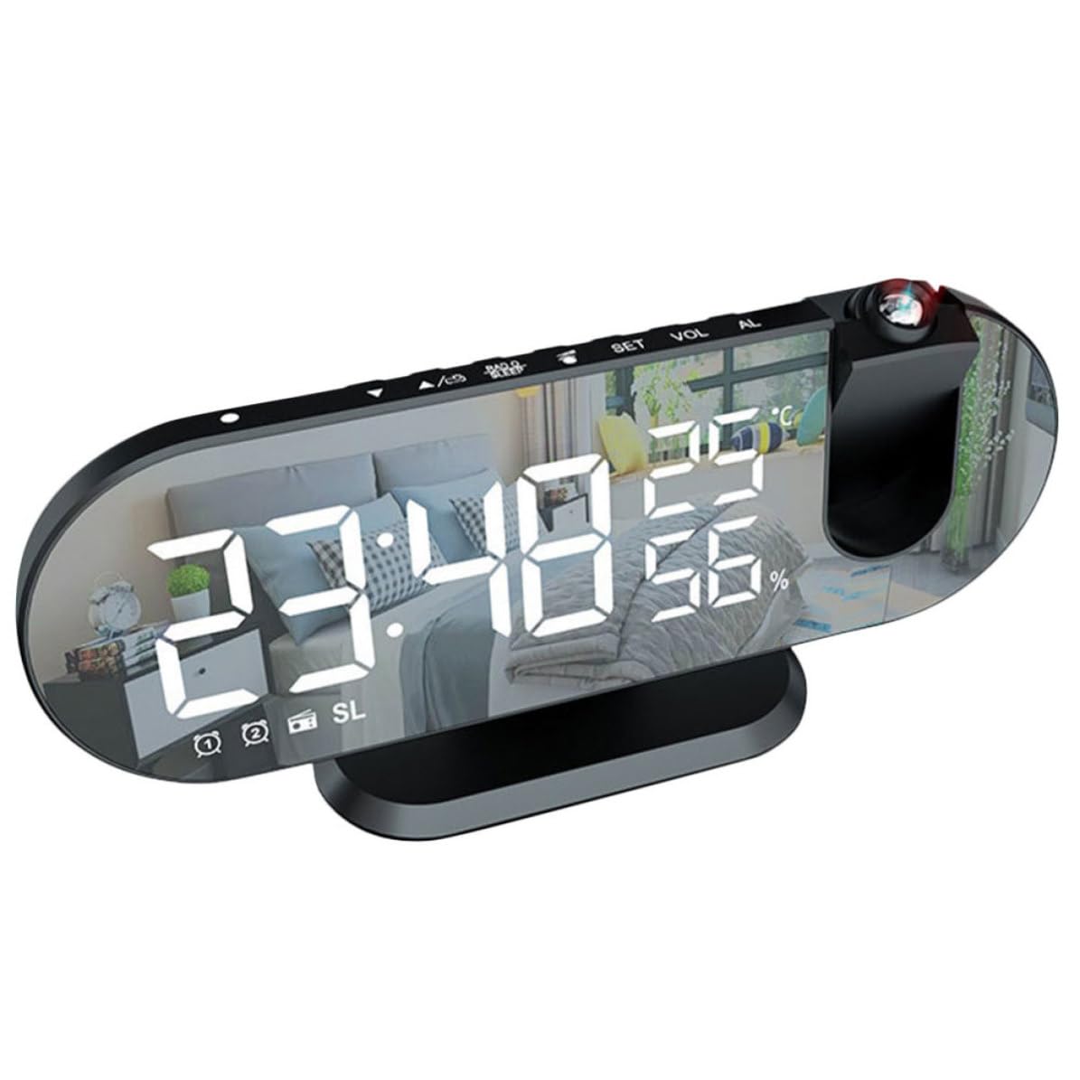 ibasenice Reloj Despertador Digital LED Proyector Multifunción con Temperatura y Humedad para Mesilla de Noche Diseño Creativo para Dormitorio y Oficina