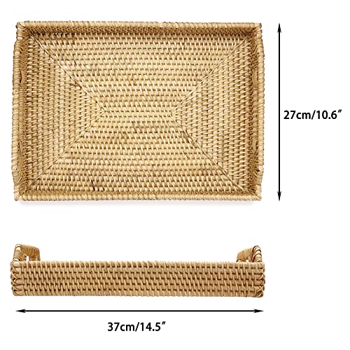 IGNPION Rattan Serving Tray Home & Bathroom Decorative Display Woven Table Storage Tray with Handle, Tableware, Kitchen - Image 2