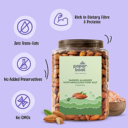 Image of Paper Boat Premium Smoked and Roasted Almonds Himalayan Pink Salt, Healthy Snack - Salted Badam, Reusable Jar 1Kg