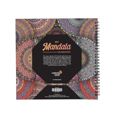 Image of Brustro DIY Mandala Colouring Book 9 inchx9 inch (Inches), 160 GSM, 25 Perforated Sheets | Ideal for Stress Relief & Mindfulness Art Book for Adults & Kids,Drawing,Mixed Media,Pens,Markers