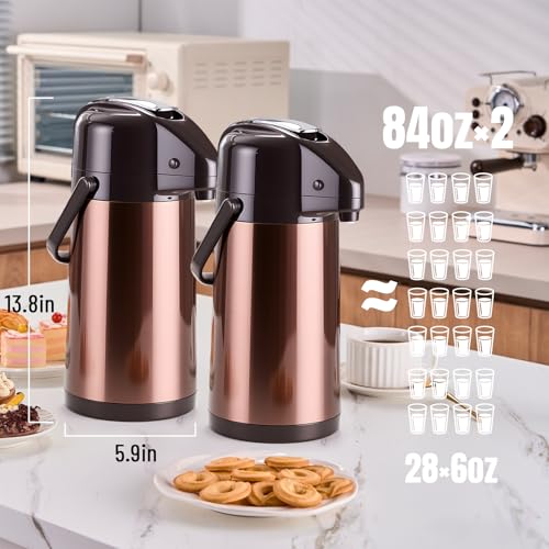 Image of Upgraded Airpot Coffee Carafe with Double Pump - 84oz /2.5L Coffee Carafe for Keeping Hot, Beverage Dispenser for Hot /Cold Beverage (2, Gold Brown)