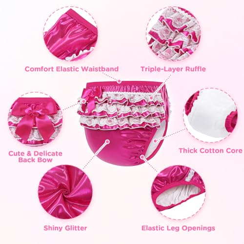 Image of Littleforbig Comfortable Washable Reusable Ruffled Lace Bow Pretty Shiny Glitter Waterproof Adult Training Pants
