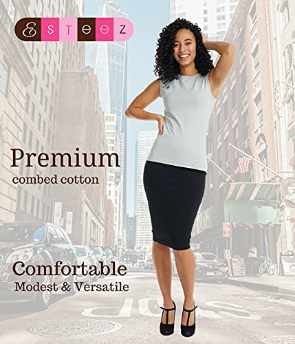 Image of ESTEEZ Women's Sleeveless Fitted Tank Top - Stretch Cotton Blend, Layering Essential