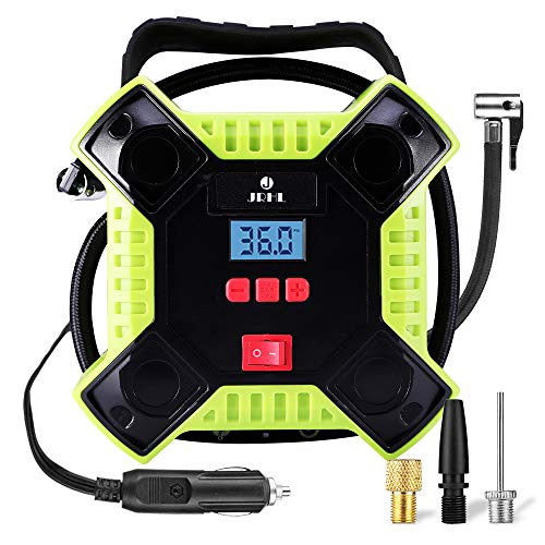 Air Compressor Tire Inflator 12v DC Portable Auto Tire Pump with Digital Display Shut Off Feature Durable and Reliable Tire Air Pump for Car Bicycle Balls Swimming Rings Toy (DC Only Version, Green)