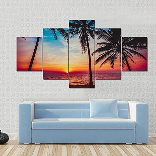 Peinture sur toile paysage d'arbres de plage 5 pièces, poster mural géant 100x50 pour chambre
