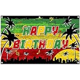 YCUCUEI 96x60inch Fabric Reggae Happy Birthday Backdrop Jamaican Rastafari Palm Tree Photography Background Summer Music Party Decor Photo Banner Props