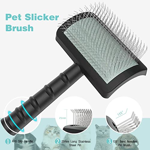 Uxsjakjsd Feste Slicker-BüRste für Hunde - Extra Lange Pin-Slicker-BüRste für GroßE Hunde, Haustierpflege, DrahtbüRste und Enthaarung (Schwarz)