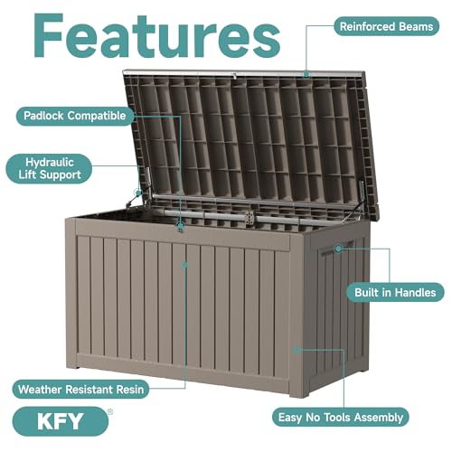 Image of 230 Gallon Waterproof Outdoor Storage Box, UV Resistant Resin Deck Box with Hydraulic Rod for Reinforced Stability, Perfect for Patio, Garden, and Pool, Grey