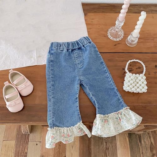 Toddler Kids Girls Flare Pants Denim Ripped Jeans Ruffle Wide Leg Legging Trousers High Waist Bell Bottoms2