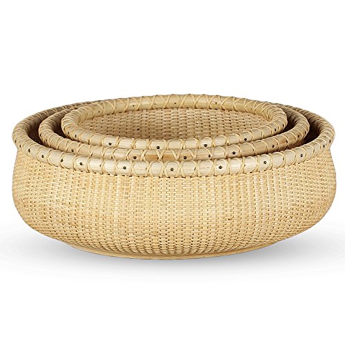 Teng Tian Open Round Nantucket Basket Fruit Basket Desktop Organizer Bread Basket staves and fine caneweaving