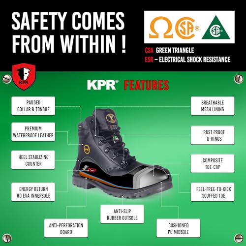 KPR Steel Toe Work Boots for Men 6 inch Leather Construction Rubber Sole Working Workboots Waterproof Non Slip Puncture Safety Shoes2