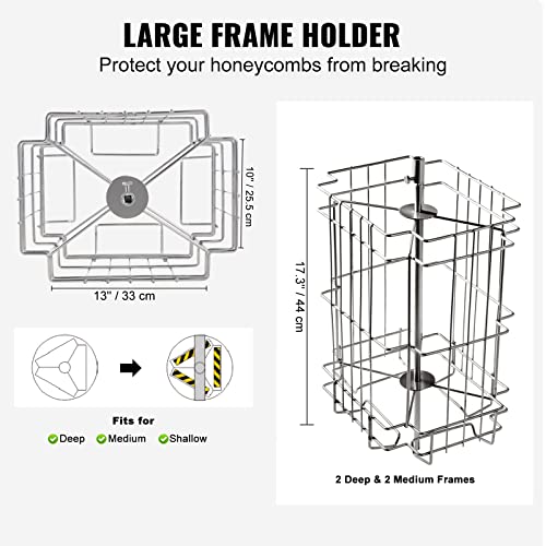 VEVOR Honey Extractor,2/4 Frame Stainless Steel Manual Beekeeping Extraction, Honeycomb Drum Spinner with Transparent Lid, Apiary Centrifuge Equipment with Height Adjustable Stand - Image 4