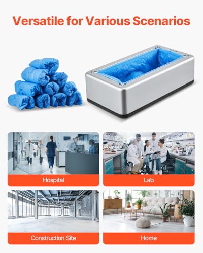 VEVOR Schuhüberzieher-Spender, automatischer Überschuhspender mit 100 Stk. Einweg-Schuhüberzügen, passend für Größen bis US 11, für Zuhause, Büro, Labor, Fabrik, Krankenhaus, Innenbereich, Silber