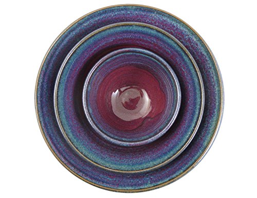 Modern Artisans Plum Perfect 3-Piece Large Nesting Mixing Bowl Set, American Made Stoneware Pottery #TOP3
