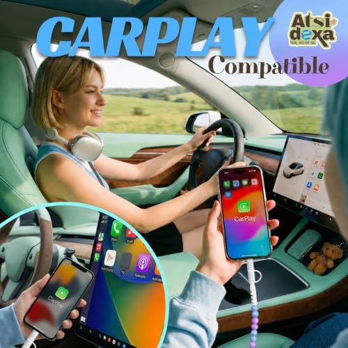 Image of 4-in-1 Beaded Charging Cable, MFi Certified, Works with CarPlay, 6.6FT 60W Fast Charger Cord for iPhone 17 /16 /15 /14 /13 /12 /11, iPad, Samsung, Android and More (Lavender Sky)