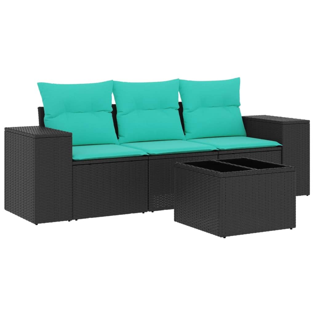 Salon de jardin en résine tressée noire vidaXL 4 pièces pour terrasse et balcon