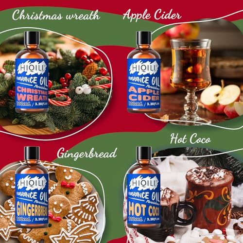 HIQILI Christmas Wreath Essential Oil 100ml - Pure Fragrance Oil for Diffuser, Aromatherapy, DIY Candle Soap Perfume Lotion Making, 3.38 Fl Oz