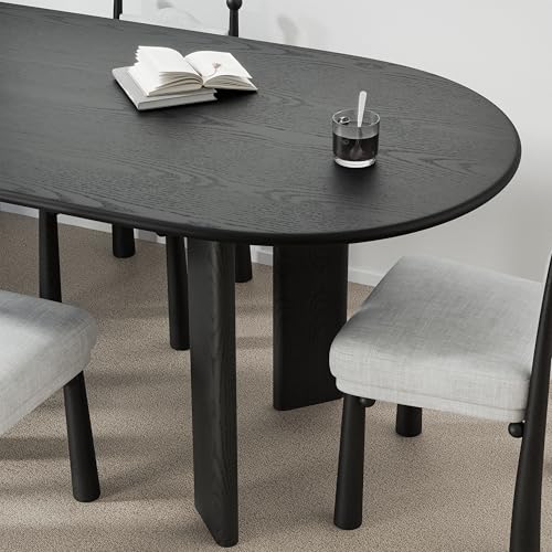 Image of Casaphoria 79 inch Farmhouse Dining Table for 6，Wood Oval Living Room Table, Modern Kitchen Table with Sturdy Base & Thickened Tabletop, Easy to Assembly & Clean, Black