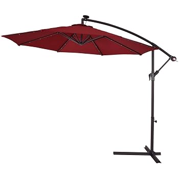 Amazon Com Lotus Analin 10 Hanging Solar Led Umbrella Patio Sun Shade Offset Market W Base Burgundy Garden Outdoor