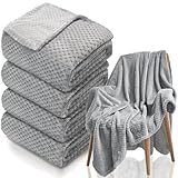 Tewloss 4 Pack Fleece Throw Blankets 50x60 Inches - 270 GSM Ultra Soft Plush Flannel for Bed Couch Sofa, Lightweight Warm 3D Waffle Texture, No Shedding No Pilling All Season Throw (Grey)
