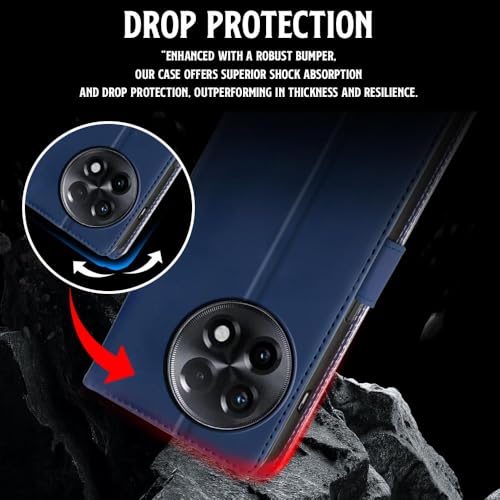 Image of WOW IMAGINE Shock Proof Flip Cover Back Case for 1+ OnePlus 11R 5G (Magnetic Button Flip Case | Wallet Pockets & Stand | Leather Finish | Oxford Blue)