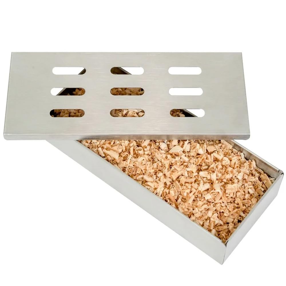 ITA Räucherbox aus Edelstahl - Rostfreie Smokerbox für Raucharoma im Gasgrill Kohlegrill Kugelgrill mit Räucherchips und Holzpellets - Universal Räucher Smoker Box