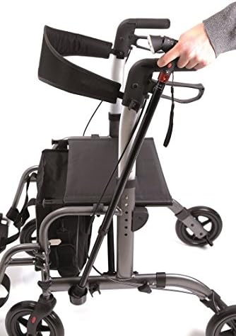 A hand demonstrating the adjustment of the ergonomic handle on the Moretti GAYA 2.0 RP540 Rollator, highlighting the height adjustment feature.