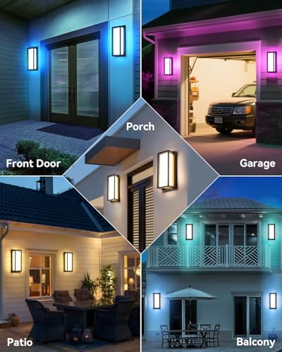 Image of SHIMR Outdoor Wall Lights, Porch Lights RGBCW Outdoor Light Fixture, Color Changing Exterior Sconce Waterproof Antirust [ETL Listed]