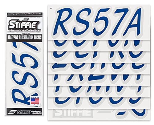 Image of Stiffie WHIPLINE Solid 3 inch Alpha-Numeric Registration Identification Numbers Stickers Decals for Boats & Personal Watercraft (Navy /Metallic Silver)