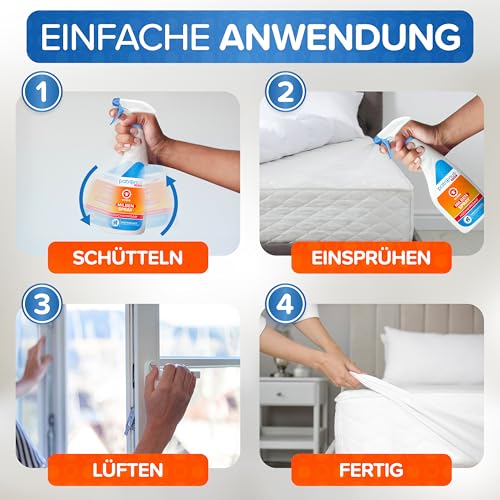 Patronus Milbenspray für Matratzen und Polster 1000 ml - speziell für Hausstaub-Allergiker - Milben-Spray mit Sofortschutz zur Abwehr gegen Hausstaubmilben, mit dezentem Eukalyptus-Zitrusduft