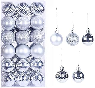 36 Pcs Christmas Baubles for Home Decoration, 1.57" Hanging Xmas Tree Balls, Shatterproof Plastic Ball Ornaments for Holiday Wedding Party (Silver, 4 cm)
