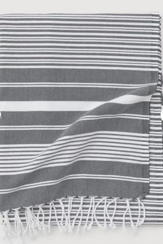 Turkish Cotton Peshtemal Towel, Gray and White Striped, Lightweight Beach Bath Towel, Traditional Hammam Style