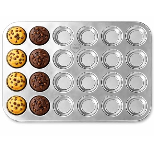 immer Plaque Mini-Muffins 24 Empreintes Inox, sans Revêtement sans PFAS en Acier Inox 18/8 Compatible Lave-vaisselle